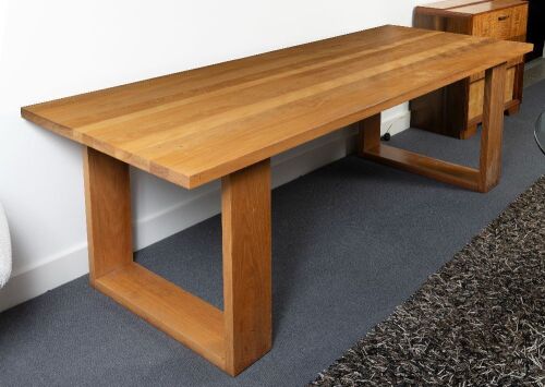 16 · TABLE: A modern bespoke solid timber large table, believed to be Spotted Gum, 240cm long, 90cm wide, 75cm high [UPDATED DESCRIPTION]