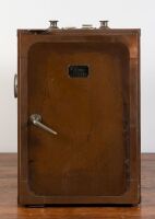 HUMIDOR: A large copper bound cigar humidor safe, with manufacturer's plate on front 'Ergos' with safe door style mechanism - 3
