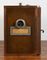 HUMIDOR: A large copper bound cigar humidor safe, with manufacturer's plate on front 'Ergos' with safe door style mechanism - 5