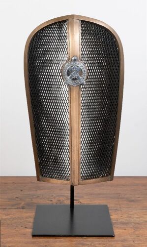 HOTCHKISS: A large brass and metal French radiator grill for a Hotchkiss on decorative pedestal 78cm high