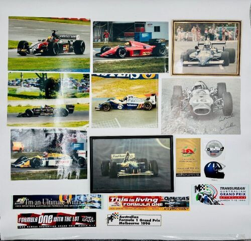 FORMULA 1: Eight photos (two framed) with a group of stickers [Location: Sydney]