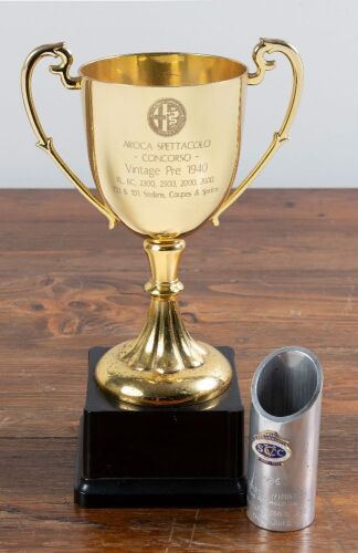 165 · ALFA ROMEO: A AROCA SPETTACOLO - CONCORSO - Vintage Pre 1940 metal trophy, noting RL, 6C, 2300, 2500, 2000, 2600, 750 & 101 models