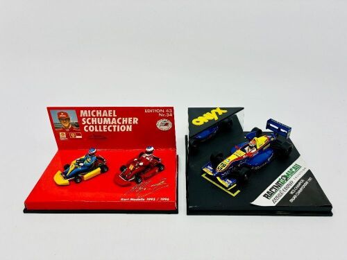 186 · OPEN WHEELERS: Two 1:43 scale models including a Minichamps Michael Schumacher Collection featuring two karts and a Formula 3 Dallara F397 by Onyx [Location: Sydney]