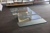 COFFEE TABLE: A totally unique decorative modern Ital Design glass and metal cantilevered coffee table, glass height 35cm, 166cm long, 90.5cm wide, 1.8cm glass thickness - 2