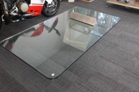 COFFEE TABLE: A totally unique decorative modern Ital Design glass and metal cantilevered coffee table, glass height 35cm, 166cm long, 90.5cm wide, 1.8cm glass thickness - 6