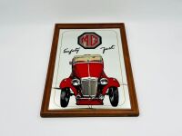 MG: A framed MG TC 'Safety Fast' mirror, 19cm high, 13cm wide [Location: Sydney] - 2