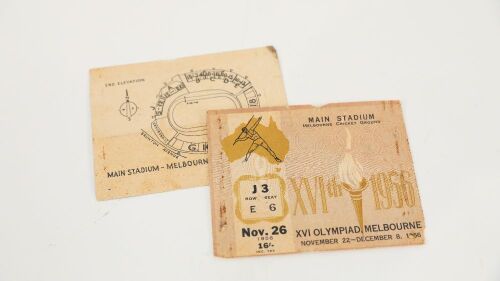 1956 OLYMPICS: Two original 1956 Melbourne Olympics 'Main Stadium' MCG seated tickets