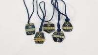 VFL: Five VFL Park (Mulgrave, VIC) membership badges, Seasons 1983-1987. Four badges by 'Brim Melbourne' and one by 'Swann and Hudson'