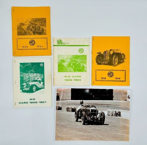 209 · MG: Four compilations of road tests and magazine articles from 1929 to 1951 together with a poster of a J3/4 [Location: Sydney]