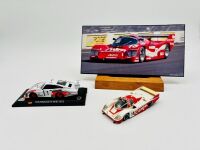 PORSCHE: Two 1:43 scale models including a Porsche 956 by Vitesse and a Porsche 935 together with a a photo of a 956 mounted on board [Location: Sydney]