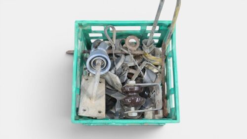 INSULATORS: A crate of various porcelain/ceramic insulators and other related equipment