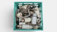 INSULATORS: A crate full of various ceramic/porcelain insulators