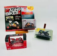 MOTOGP: Three MotoGP 1:18 scale models including Issue number 1 of 'Racing Bikes' with a 1:18 scale Honda NSR500, a 1:18 scale Yamaha YZR-M1 and a Maisto 1:18 scale Ducati Desmosedici GP [Location: Sydney]
