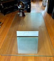 COFFEE TABLE: A totally unique decorative modern Ital Design glass and metal cantilevered coffee table, glass height 35cm, 166cm long, 90.5cm wide, 1.8cm glass thickness - 10