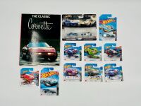 CORVETTE: A hardcover book, 'The Classic Corvette' by Richard Nichols together with a 2 model Hot Wheel set and nine Hot Wheels Corvette 1:68 scale models [Location: Sydney]