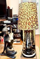 FUNKY SEWING MACHINE LAMP: A c1920s Frister & Rossman sewing machine repurposed as a funky table lamp, with trending leopard print shade, 56cm high - 5