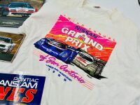 AMERICAN MOTORSPORT: A signed t-shirt by Geoff Brabham together with a framed photo of Paul Newman's 300ZX, an unframed photo of the Jones GTO Mustang and a poster [Location: Sydney] - 2