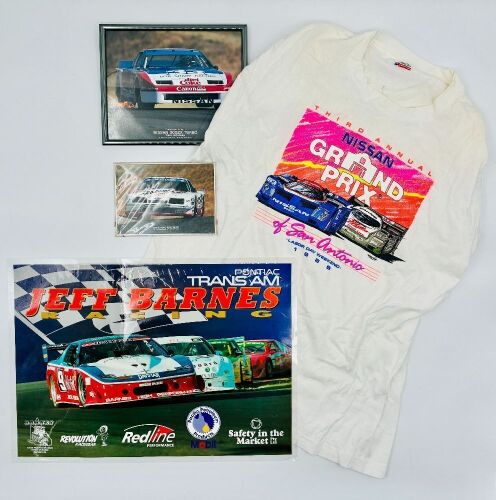 233 · AMERICAN MOTORSPORT: A signed t-shirt by Geoff Brabham together with a framed photo of Paul Newman's 300ZX, an unframed photo of the Jones GTO Mustang and a poster [Location: Sydney]