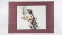 Charles Billich, (b.1934), The Embrace 1992. visible 52.5cm high, 64cm wide, mounted behind Perspex.