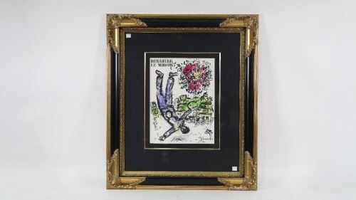 MARC CHAGALL: A colour lithographic reproduction titled 'Derriere Le Miroir', noted on rear, 'Le bouquet de l'artiste'