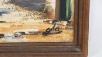 PAINTING: A painting of a Spanish Village / Street Scene, believed to be oil on board, framed, measures 50.5cm high, 42.5cm wide overall - 3