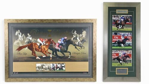 PHAR LAP & MAKYBE DIVA: Two framed and glazed items related to famous race horses Phar Lap & Makybe Diva
