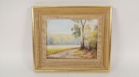 LEHENY: Two small oil on canvas panel paintings by Bill Leheny titled 'Sun in the afternoon' Healsville, 1982. Each measures 30cm high, 35cm wide overall - 5