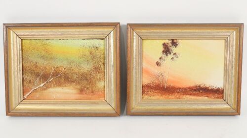PAINTINGS: Two small paintings of nature scenes, possibly oil on board, measure 21cm high, 26.5cm wide