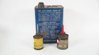 TINS: Three tins, including Caltex RPM Motor Oil, one imperial gallon tin, a Penetrene 6oz oiler, and a GUD Penetrating Oiler 6oz. - 2