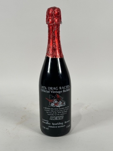 DRAG RACING: An interesting 1976 Drag Racers Official Vintage Bubbly commemorative bottle of Rovalley Sparkling Benno, 738ml