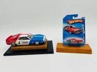 AMC JAVELIN: A 1:24 scale AMC Javelin slot car (unknown brand) with a 1:64 scale Hot Wheels model [Location: Sydney]