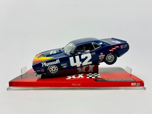 PLYMOUTH CUDA: A 1:32 scale slot car by SCX of the Plymouth AAR Cuda driven by Swede Savage in the 1970 Trans-Am Season. [Location: Sydney]
