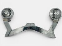 LUCAS HORNS: A pair of Lucas New Alto horns mounted on a chrome bar