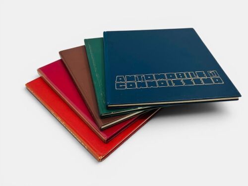 CARS IN PROFILE: Five editions of 'Automobile Connoisseur', Editions 1-5, leather boarded hardcover books.