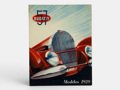 BUGATTI: A four-page colour leaflet on the 1939 Type 57 including the Galibier Berline, Aravis Cabriolet and Stelvio Cabriolet models, French text.