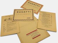 BUGATTI: A Sales Brochure on the 1930 model range comprising an original envelope containing an eight-page colour booklet of coachwork on seven models, a four-page colour booklet on the Touring Models, a price list and two-page listing of the Grand Prix m