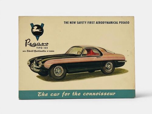 PEGASO: A colour single fold Sales Brochure for the Z-102 Thrill Berlinetta by Touring, English text