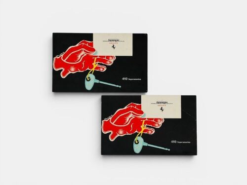 FERRARI: An English 4-page folder for the 410 Super America road car, with a duplicate
