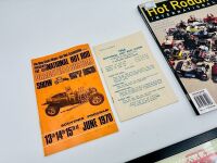 HOT RODS: Two National Hot Rod Show programmes together with a framed poster, an 'Older & Wiser Speed Shop' decorative plaque, two Hot Wheels models and Issue 13 of Hot Rodding International [Location: Sydney] - 2