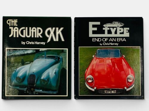 424 · JAGUAR: Two hardcover books by Chris Harvey relating to XK and E-Type models