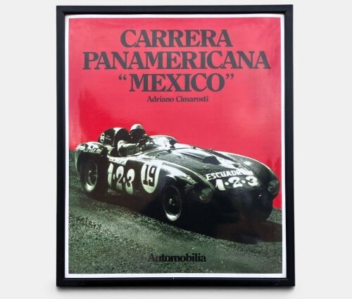 32 · FERRARI: A framed poster of the 375 Plus '0392 AM' being raced at the 1954 Carrera Panamericana, 64cm x 77cm