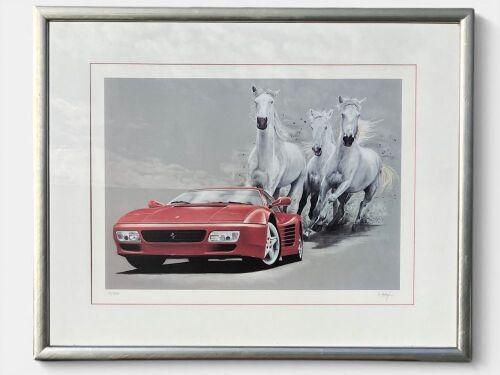 103 · FERRARI: A glazed and framed limited edition print by Steffen Imhof depicting the 512 TR, numbered 7/350 and signed by the artist, 80cm x 67cm