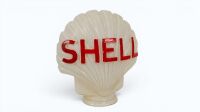 SHELL: A c1930s glass Shell petrol pump/bowser globe top, clam shell shape, comes with bracket for wall mounting - 3