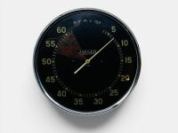 JAEGER TACHOMETER: A large Jaeger Model 12022 6000rpm tachometer with white markings on a black dial and painted redline, 15cm diameter