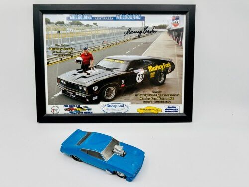 52a · MURRAY CARTER: A framed photo signed by Murray Carter together with a Drag Rodz XB Falcon model/paperweight [Location: Sydney]