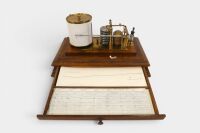 An early recording barometer barograph in brass with timber base and cut glass case, 23cm high, 38cm wide - 3
