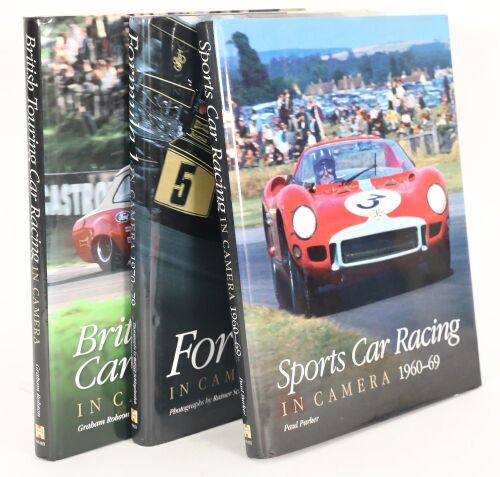IN CAMERA: Three high quality matching hardcover pictorial books by Haynes publishing on F1, Sports Cars & BTT Racing