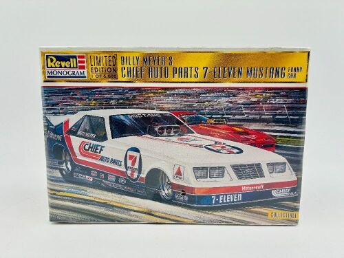 FORD MUSTANG: A 1:24 scale Revell Monogram model kit of Billy Meyer's Chief Auto Parts 7-Eleven Mustang Funny Car [Location: Sydney]