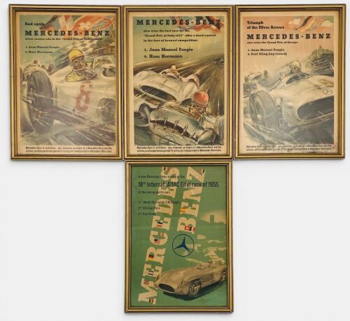 310 · MERCEDES-BENZ: A group of four framed prints depicting Mercedes-Benz racing cars of the 1930s and 1950s, 23cm x 32cm