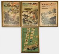 MERCEDES-BENZ: A group of four framed prints depicting Mercedes-Benz racing cars of the 1930s and 1950s, 23cm x 32cm